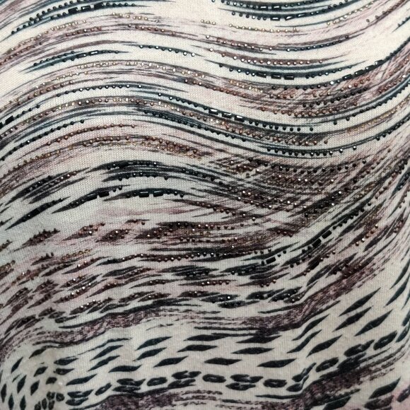 CJ Banks Plus Size 1X Abstract Beaded Tunic Top Batwing Sleeve Stretch Blouse - Picture 8 of 11